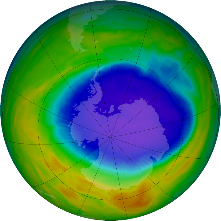 Antarctic ozone map for 15 October 1992
